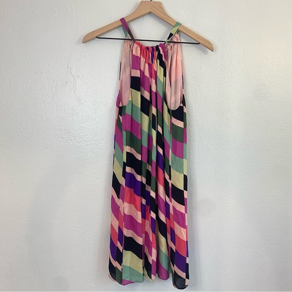 Trina Turk silk Rancho wind chimes multicolored stripped dress size large - Picture 1 of 5